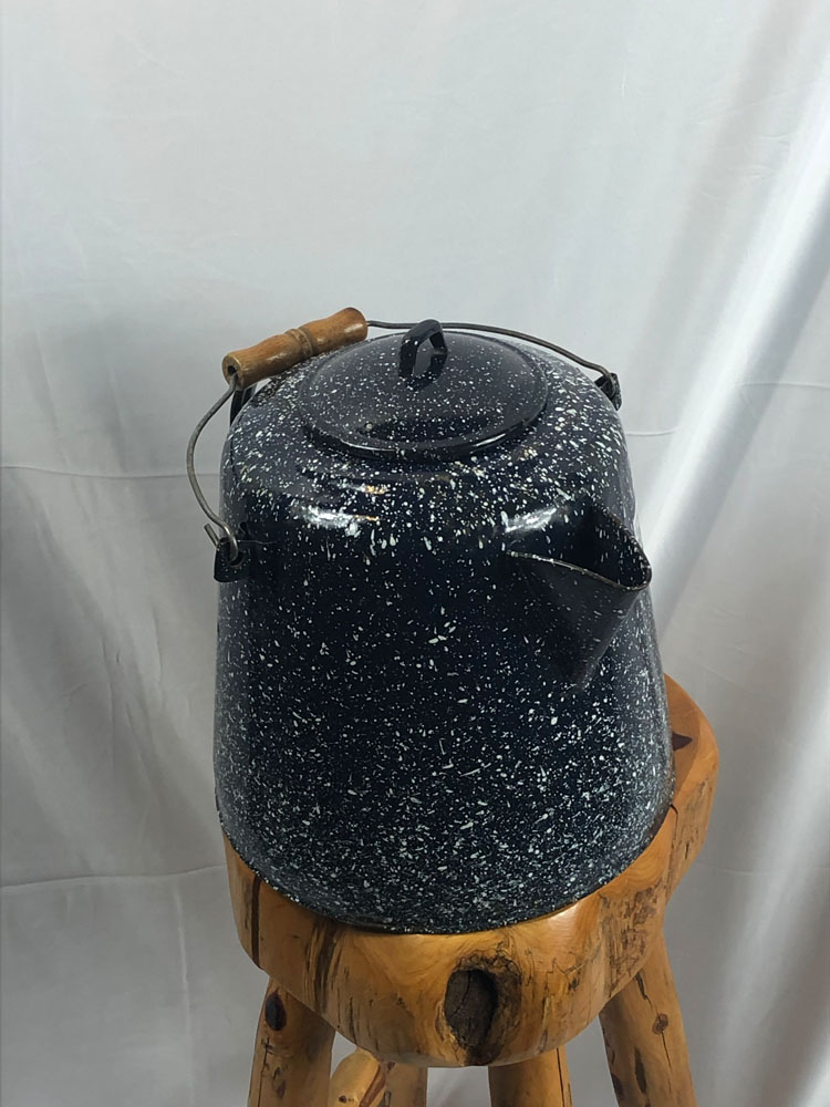 Vintage Small Blue Enamel Granite Ware Coffee Pot Speckled With White